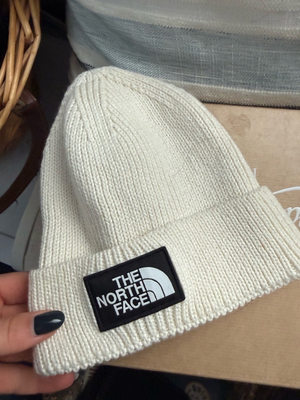The North Face Off-White Ribbed Knit Cuffed Beanie
